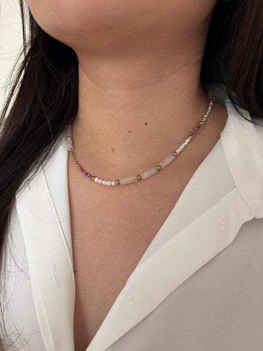 Collar straw rosa