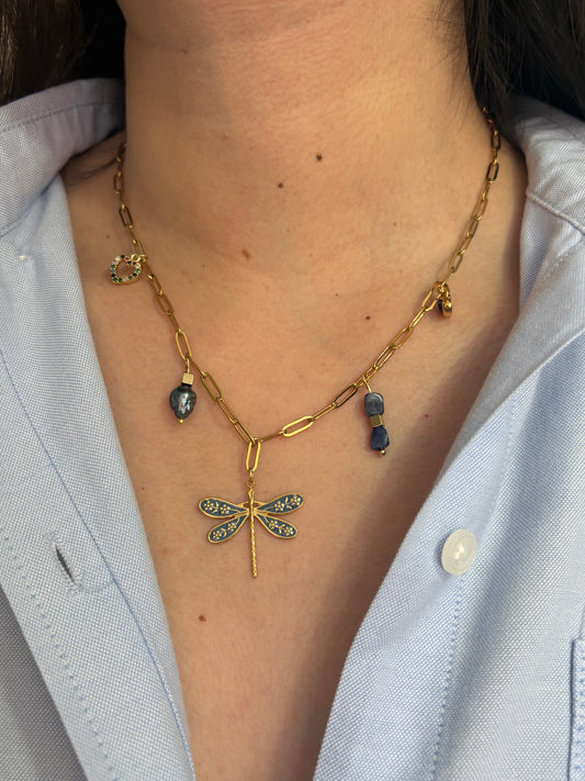 Collar libélula azul
